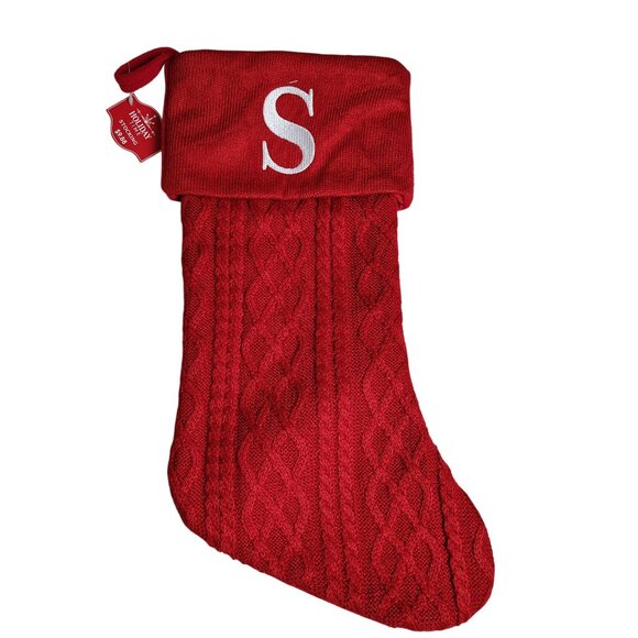Holiday Time 19 inch Red Knit Monogram Initial S Christmas Stocking - Picture 1 of 4